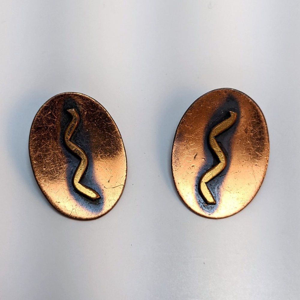 Vintage Midcentury Copper Clip Earrings Handmade 40s 50s Rustic Tribal Embossed